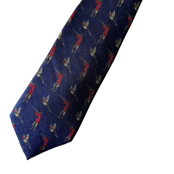 Polo Ralph Lauren Blue Vintage Pheasant Hunter Tie Italy 100% Wool Made in USA - Picture 1 of 9